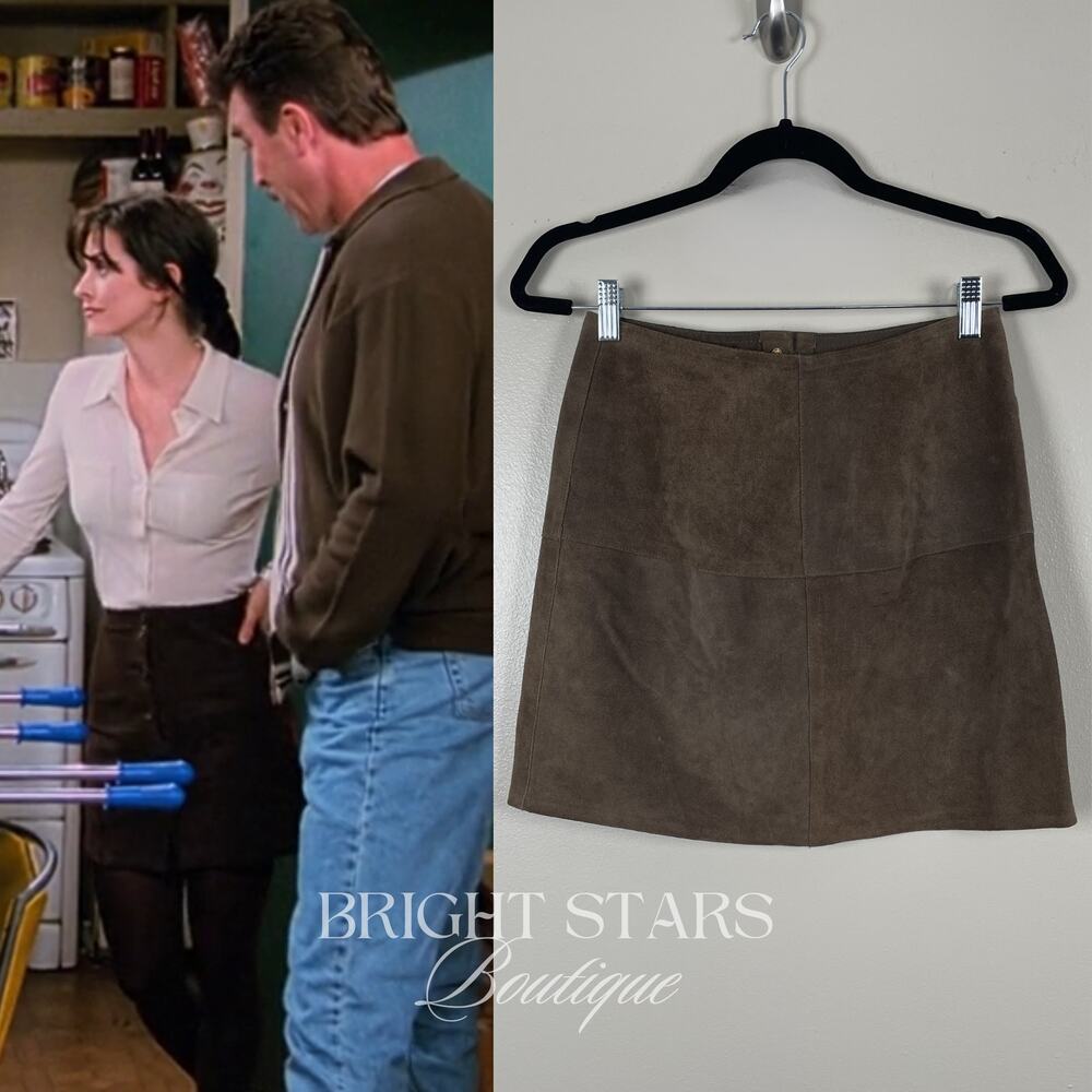 Rare ALT Brown Suede Mini Skirt ASO Monica Gellar Friends Vintage 90s Button Up - Picture 2 of 8